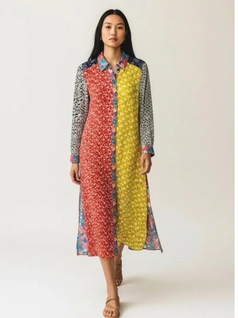 Natural Life Esme Patchwork Button-Down Maxi Shirt Dress Size Medium